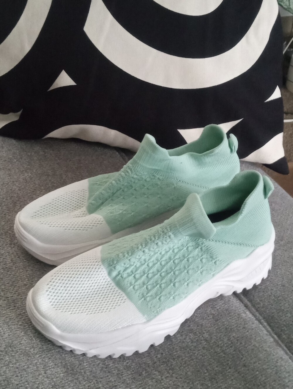Marshalls Mint Green and White Slip-On Knit Sneakers